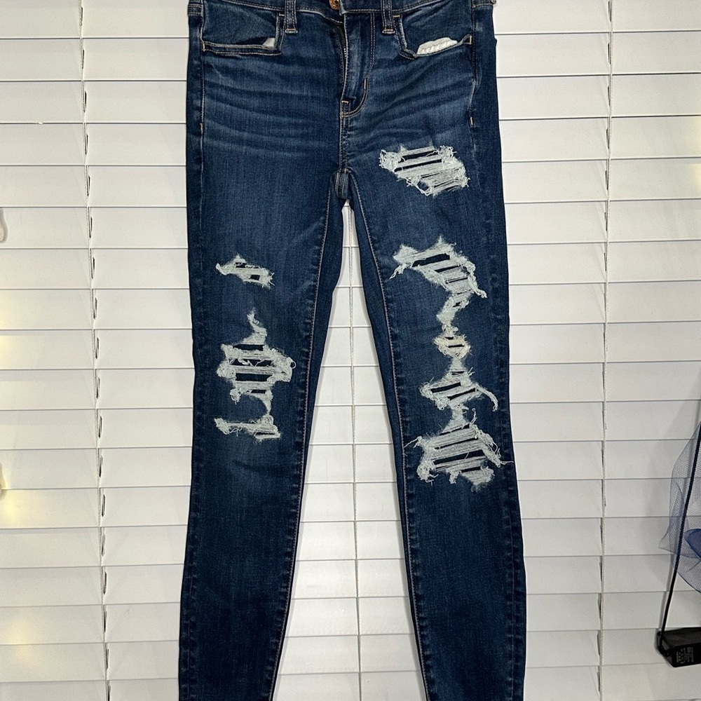 American Eagle Outfitters Dark Blue Distressed Jeggings